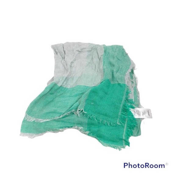Closed Accessories - Closed green and grey plaid style scarf with unfinished fringe hem